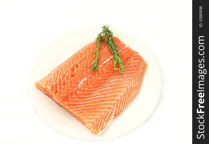 Fresh salmon, big slize, isolated towards white background