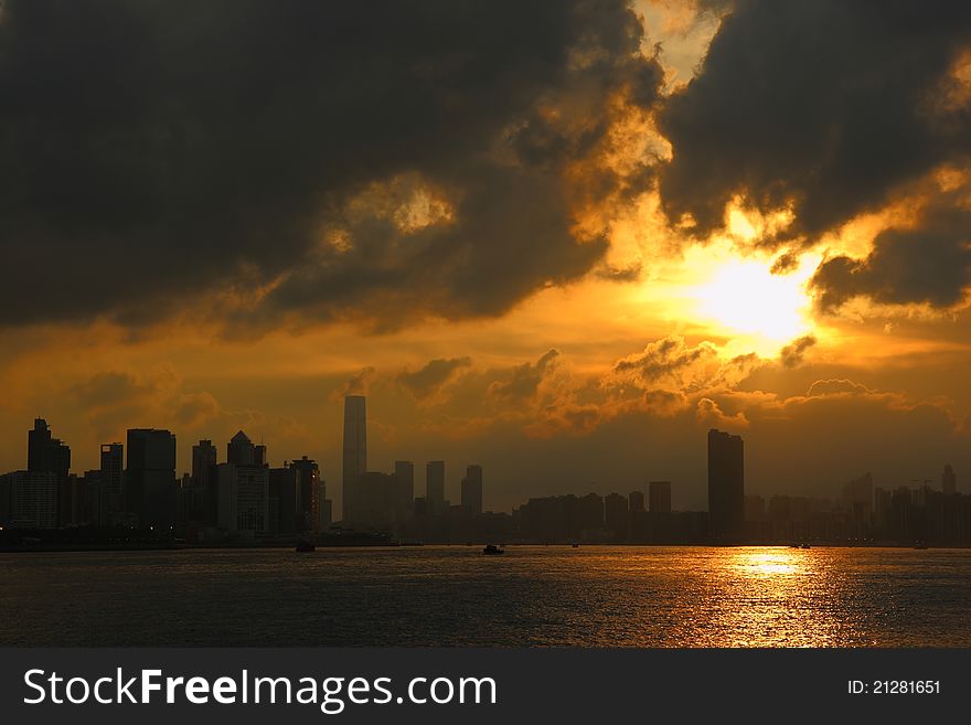 Hong Kong Skyline in Sunset. Hong Kong Skyline in Sunset