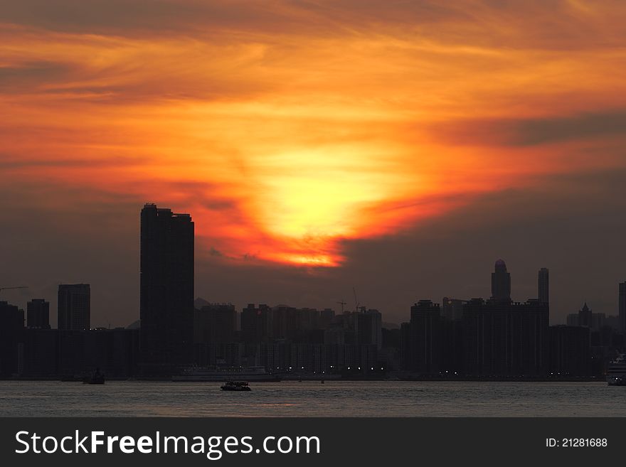 Hong Kong Skyline in Sunset. Hong Kong Skyline in Sunset