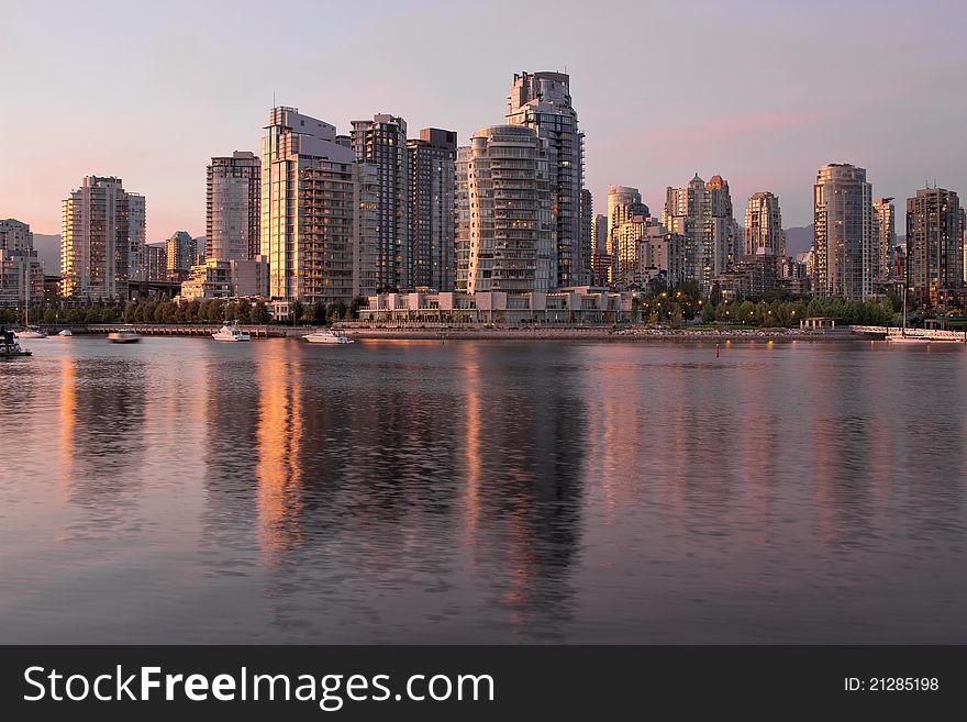 Vancouver BC Canada Waterfront Condominiums along False Creek. Vancouver BC Canada Waterfront Condominiums along False Creek