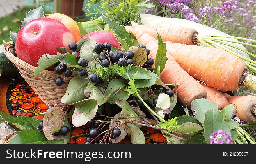 Abstract autumn leaves and vegetable composition