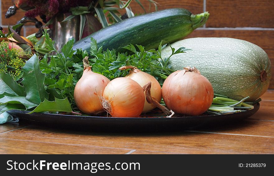 Abstract autumn leaves and vegetable composition