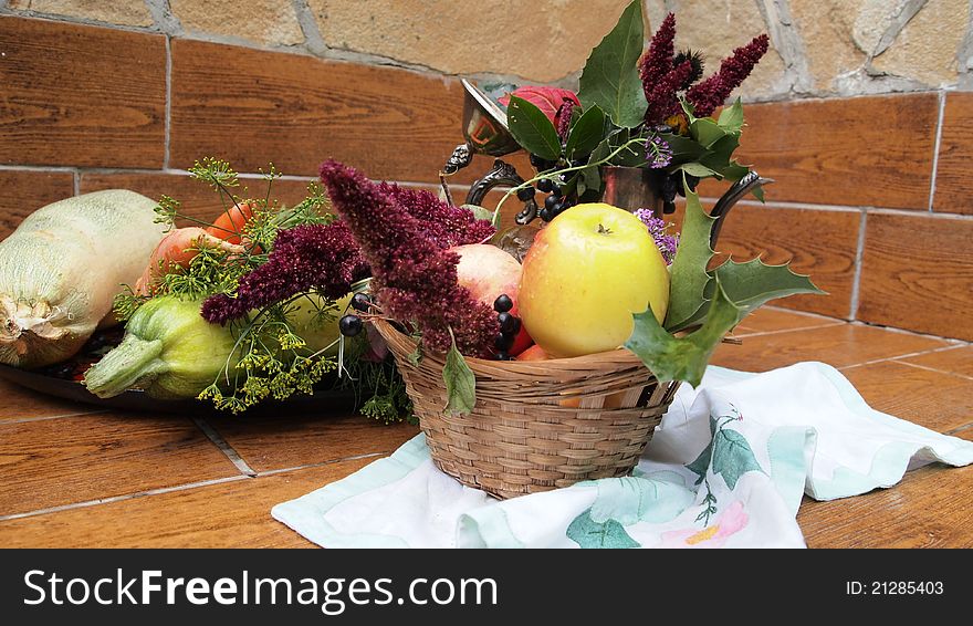 Abstract autumn leaves and vegetable composition