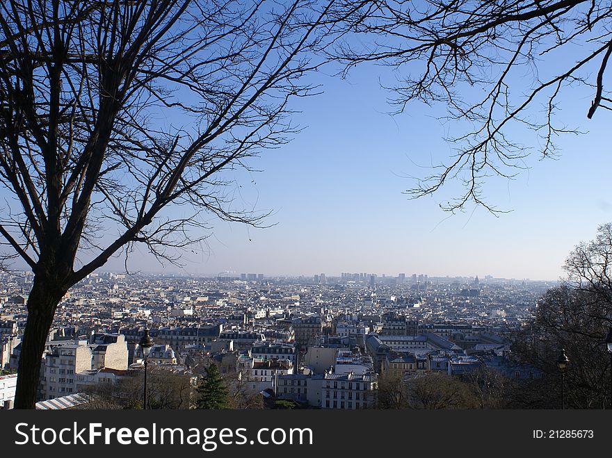 City view of Paris from Sacre Coeur steps. City view of Paris from Sacre Coeur steps
