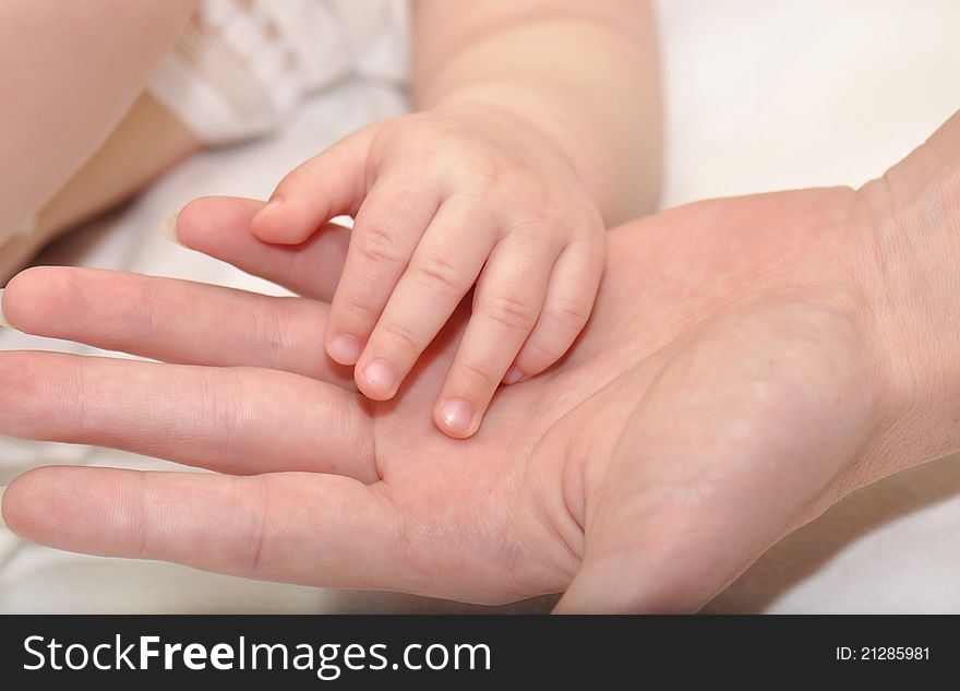 Small children handle in the hand of mother. Small children handle in the hand of mother