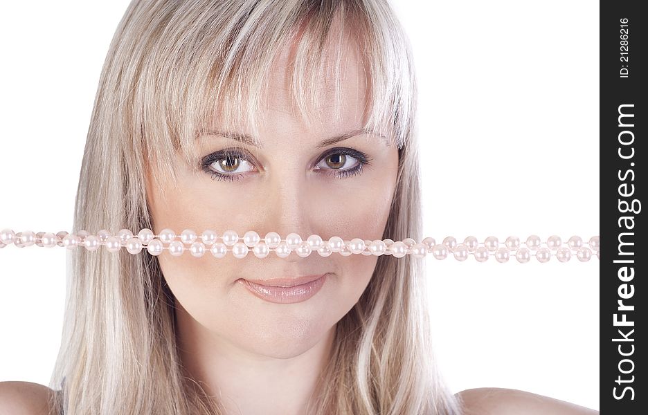 Portrait of beautiful young woman with pearl necklace. Portrait of beautiful young woman with pearl necklace