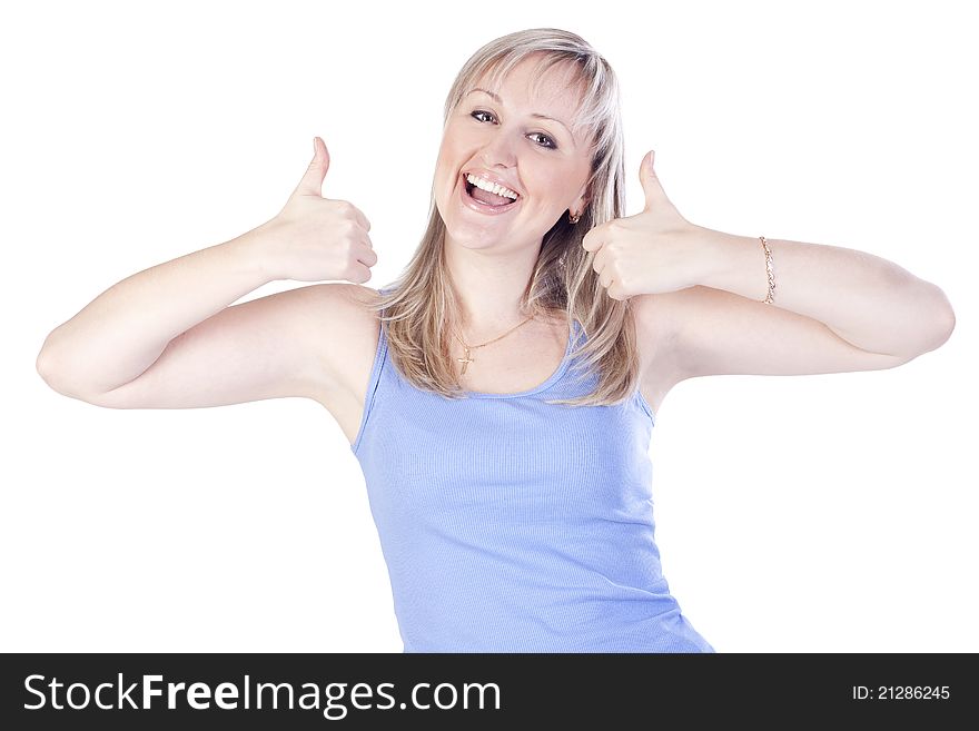 Young woman showing hand ok sign
