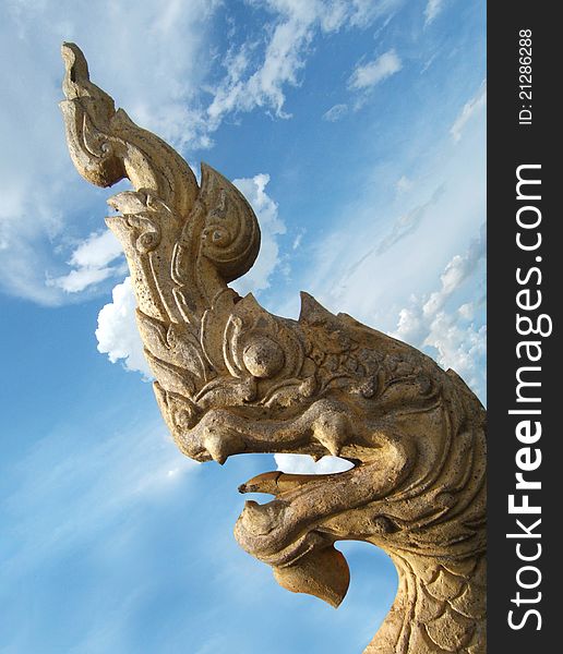 King of naga with blue sky at thai temple