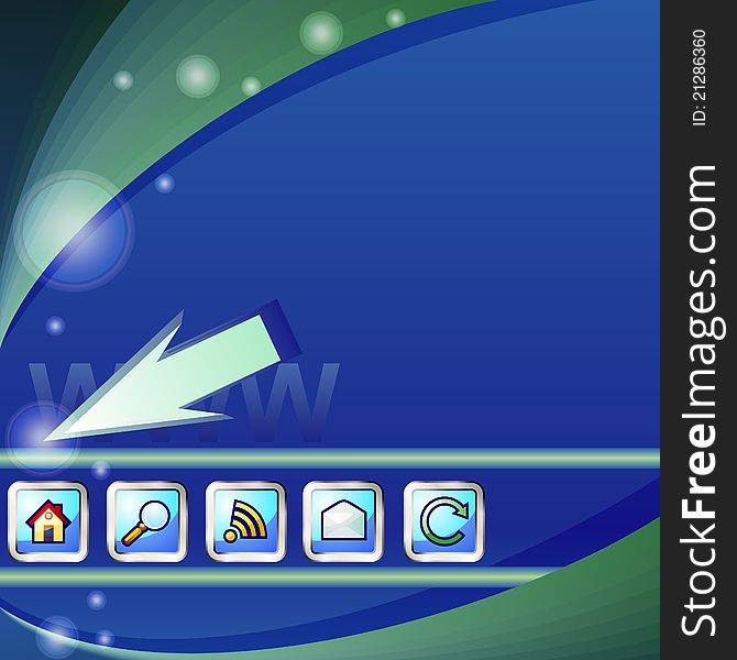 Blue background with cursor and glossy web buttons. Blue background with cursor and glossy web buttons