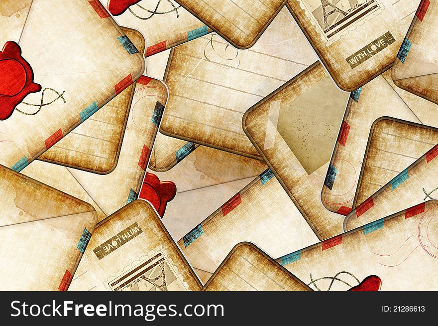 Grungy retro background with old envelopes