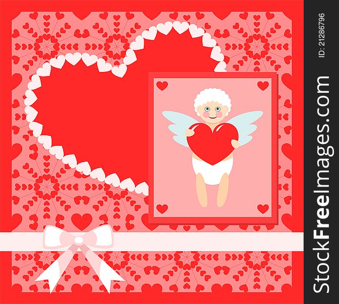 Valentine card with cute cupid. Vector illustration