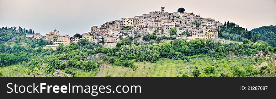 Small village on a top of mountain in Italy