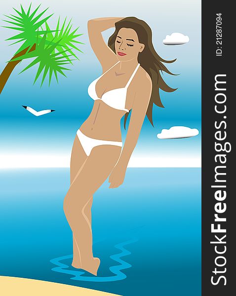 Vector illustration of the girl on a beach. Vector illustration of the girl on a beach