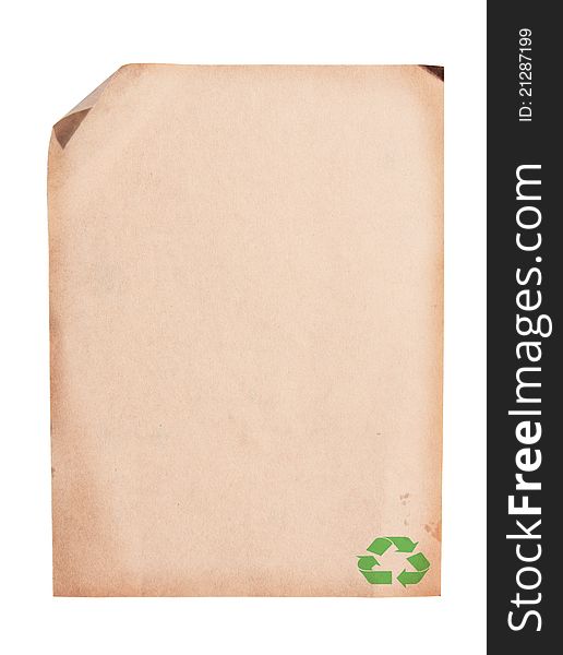 Recycle paper with curl on white background