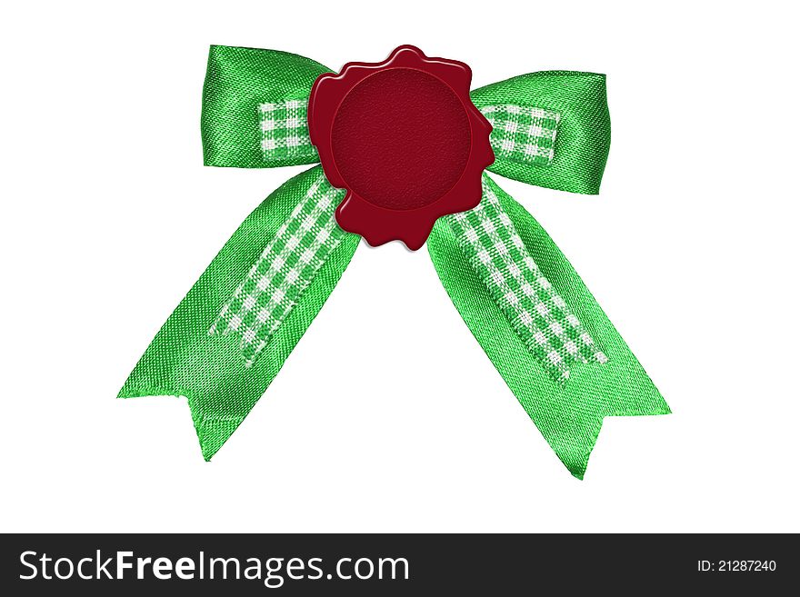 Green ribbon with wax seal. Green ribbon with wax seal