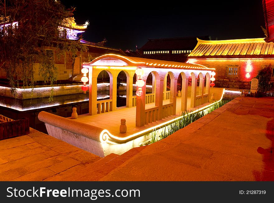 Ancient city, shandong province, China Taierzhuang night piece. Ancient city, shandong province, China Taierzhuang night piece