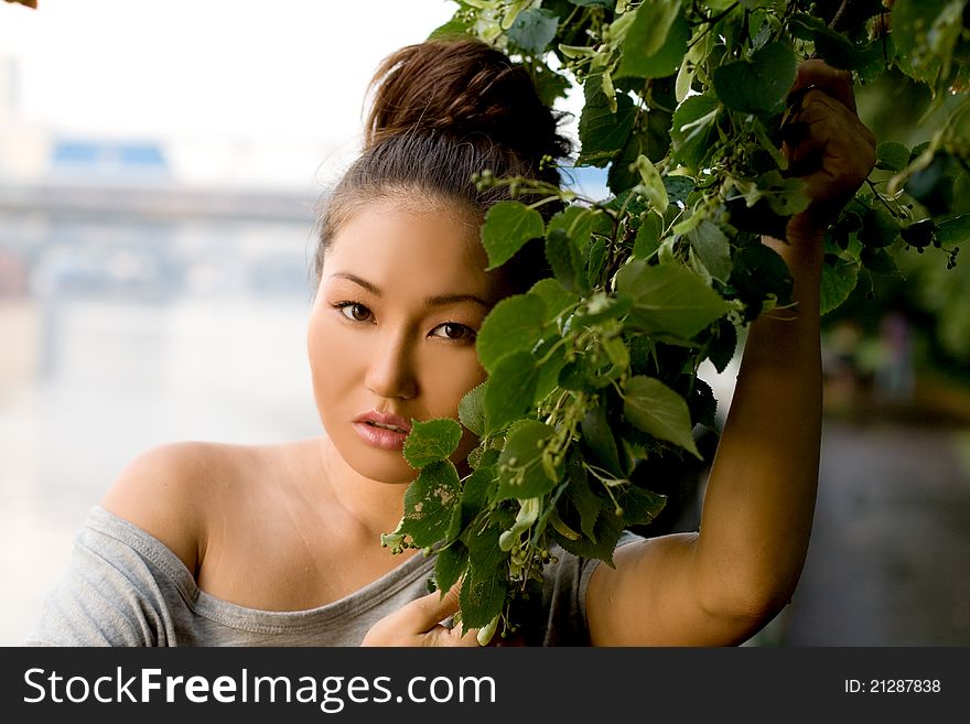 Girl walking outdoor in summer