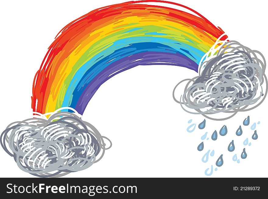 Picture - Bright Rainbow With Clouds On White