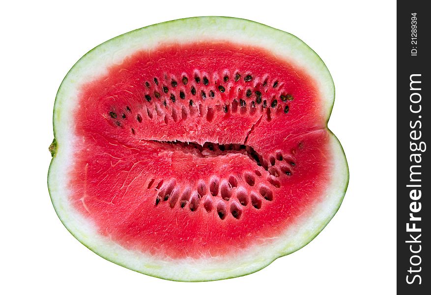 Half of watermelon isolated on white background. Clipping path included. Half of watermelon isolated on white background. Clipping path included.