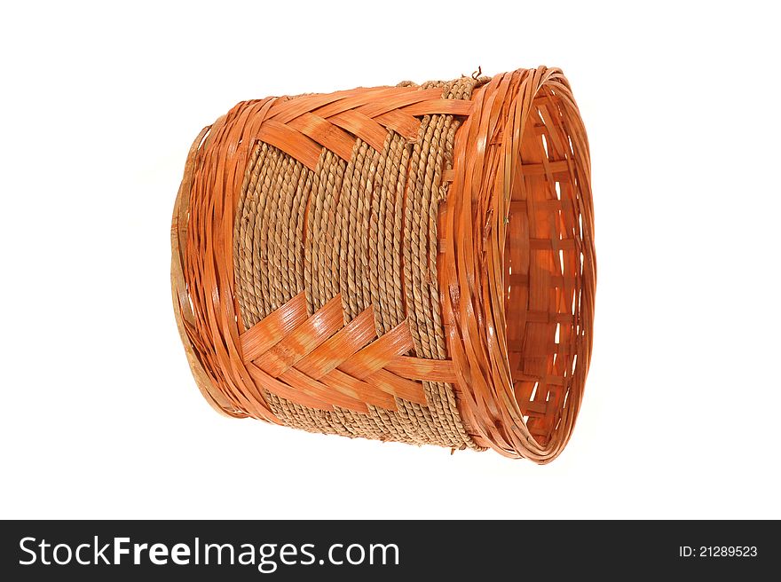 Hand Woven Wicker Basket Isolated On White Background