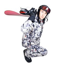 Portrait Of Boy In Sportswear With Snowboard Royalty Free Stock Image Portrait Of Boy In Sportswear With Snowboard Royalty Free Stock Image