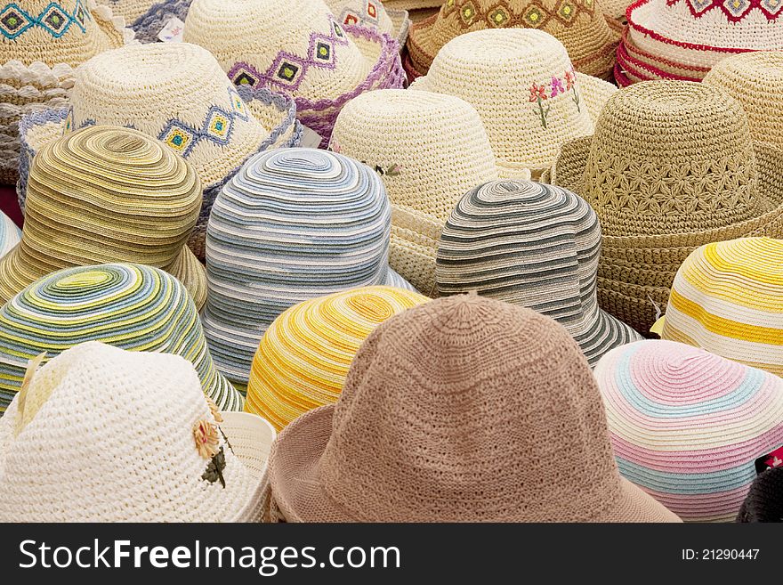 Hats on a market stand