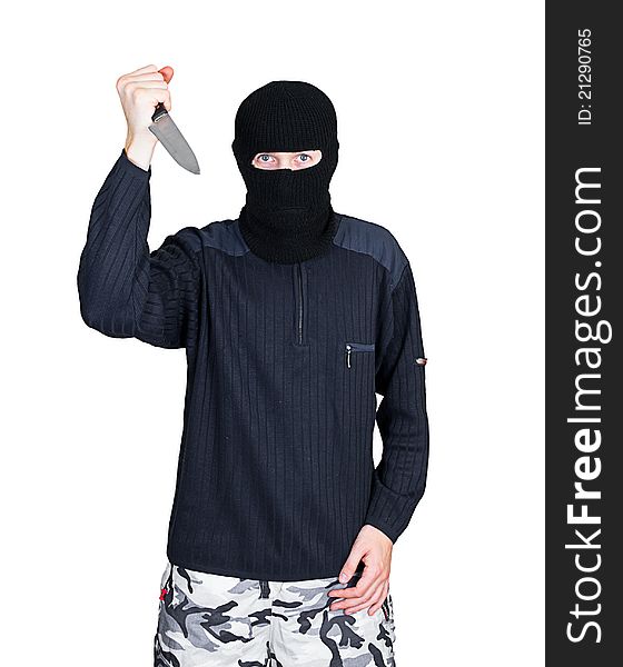 Bandit In Black Mask With Knife
