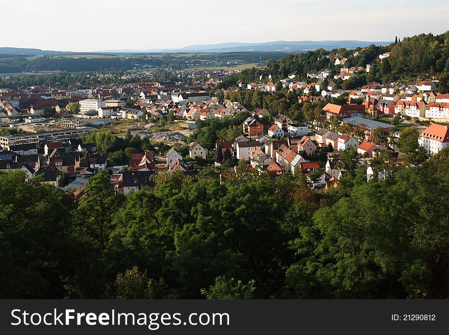 The Bavarian City Schwandorf, Foto was taken from the Tower of the Kreuzberg Church. The Bavarian City Schwandorf, Foto was taken from the Tower of the Kreuzberg Church