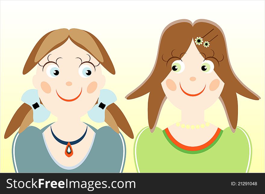Two Girls On Colored Background