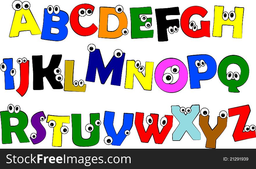 Crazy colorful alphabet from letters with eyes