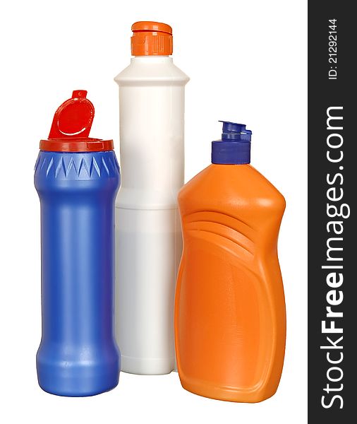 Plastic Bottle with cleanser  on a white background. clean bottles