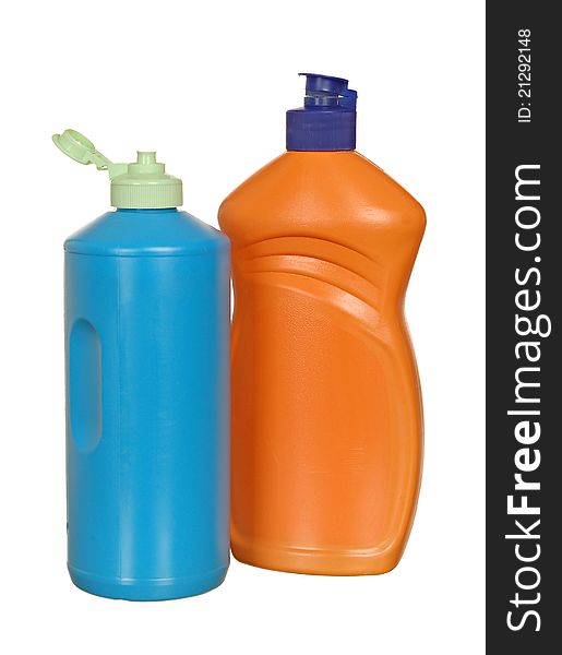 Plastic Bottle with cleanser on a white background. clean bottles