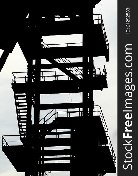 Derelict coal mining tower. silouette