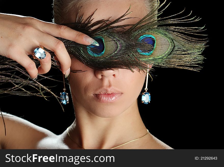 Beautiful girl with blue eyes and decorations