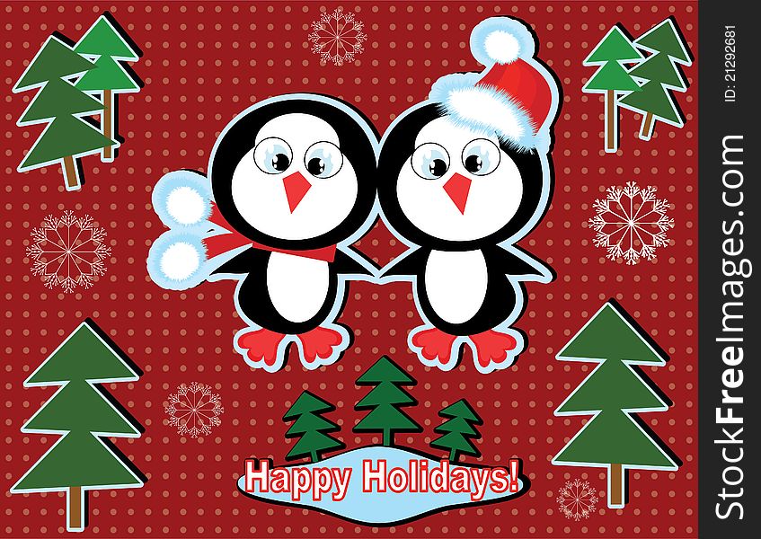 Two cute penguins on the Christmas backgorund. Two cute penguins on the Christmas backgorund.
