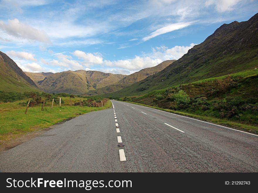 Road in North part Scotland end of Loch Shiel