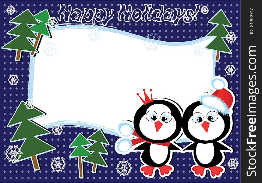 Two cute penguins on the Christmas backgorund-frame. Two cute penguins on the Christmas backgorund-frame.