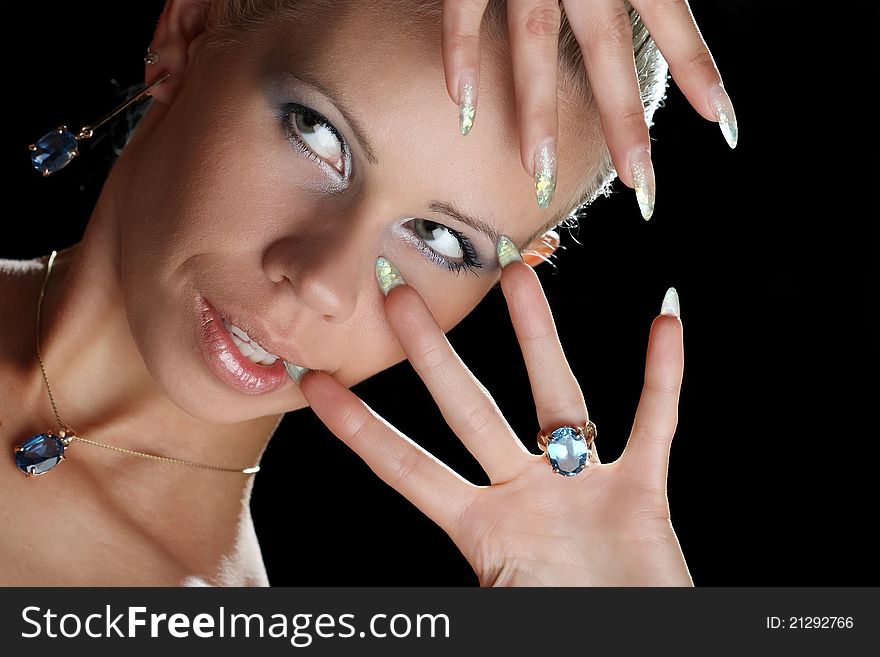 Beautiful girl with blue eyes and decorations