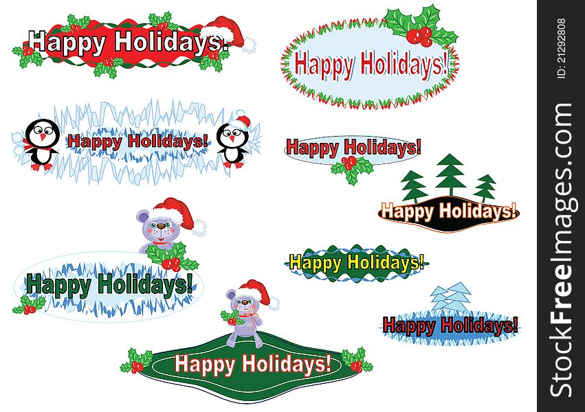 Set of the cute Christmas banners, isolated. Set of the cute Christmas banners, isolated.