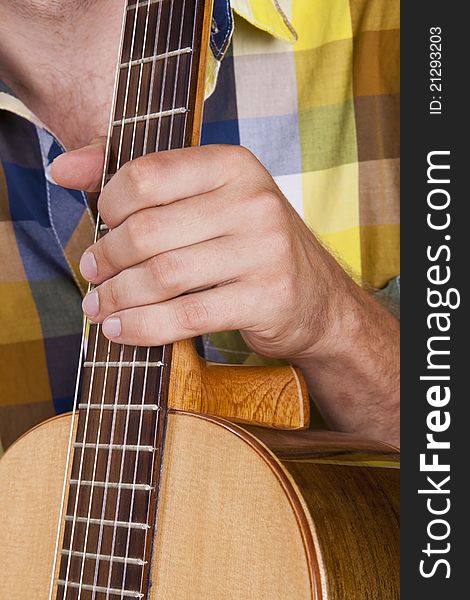 Really great shot capturing detail of a guitarist - shot in studio