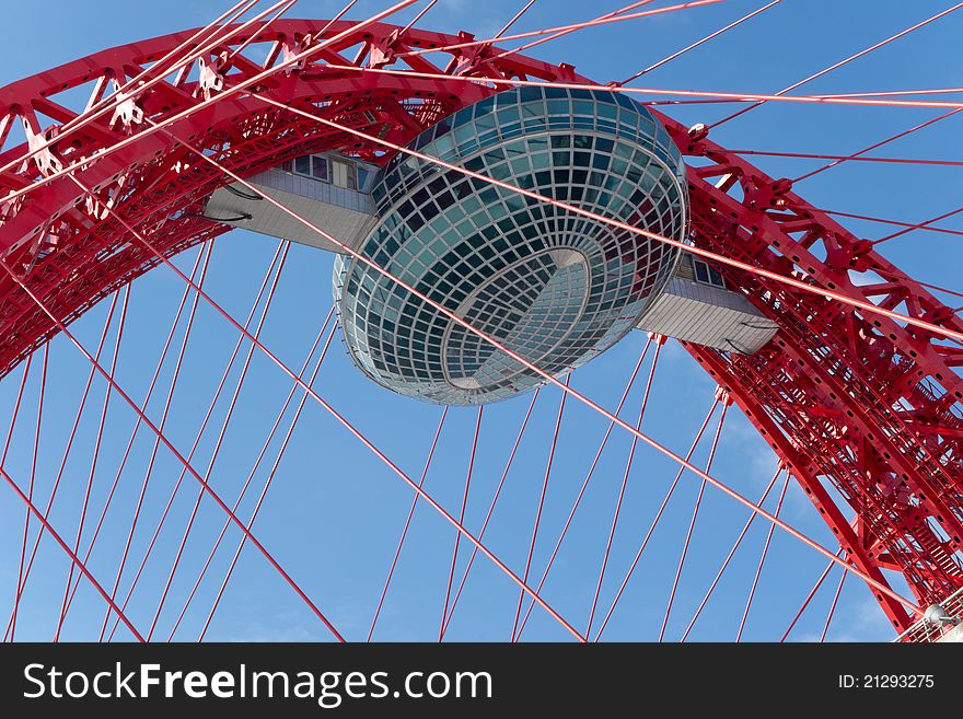 Modern suspended bridge in Moscow (Zhivopisny bridge), Russia