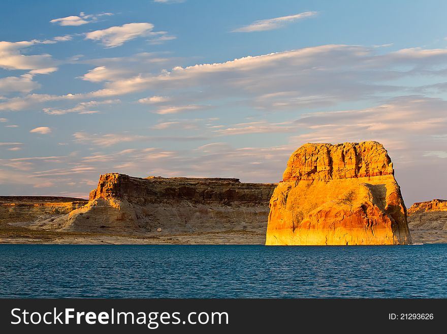 A lone rock at sunset in page arizona