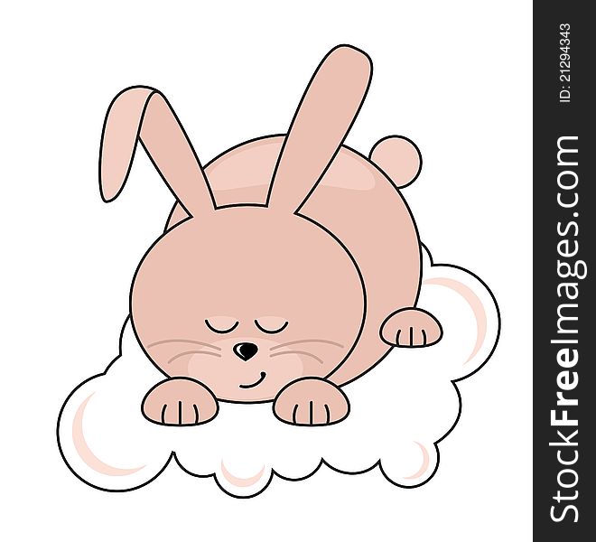 Small pink pretty rabbit sleeping on a cloud. Small pink pretty rabbit sleeping on a cloud