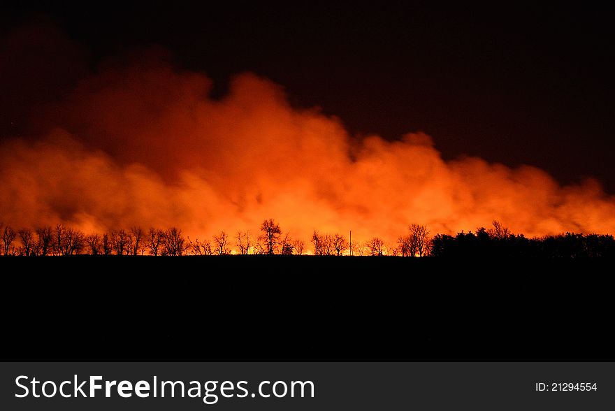 Burning the prairie grass in central Kansas