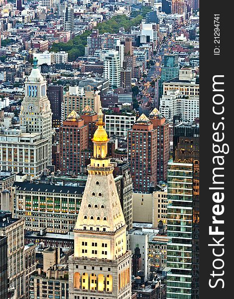 Aerial panoramic view over upper Manhattan from Empire State building top New York