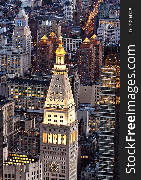 Aerial panoramic view over upper Manhattan from Empire State building top New York