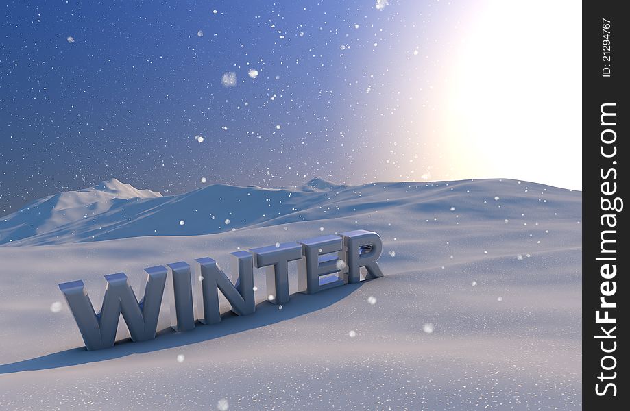Render of a winter landscape with text. Render of a winter landscape with text
