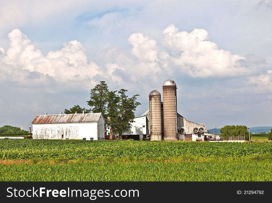 Farm house with field and silo