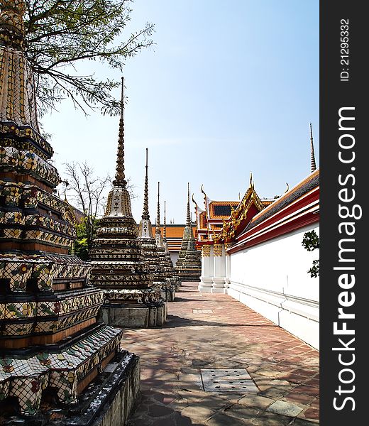 Ancient pagoda at Wat Phra Chetuphon Vimolmangklararm, Wat Pho, Bangkok, Thailand. Ancient pagoda at Wat Phra Chetuphon Vimolmangklararm, Wat Pho, Bangkok, Thailand