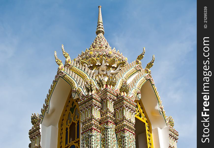 Pagoda at Wat Ratchabophit is a Buddhist temple located in Bangkok , Thailand . The temple was built during the reign of King Chulalongkorn (King Rama V). Pagoda at Wat Ratchabophit is a Buddhist temple located in Bangkok , Thailand . The temple was built during the reign of King Chulalongkorn (King Rama V).
